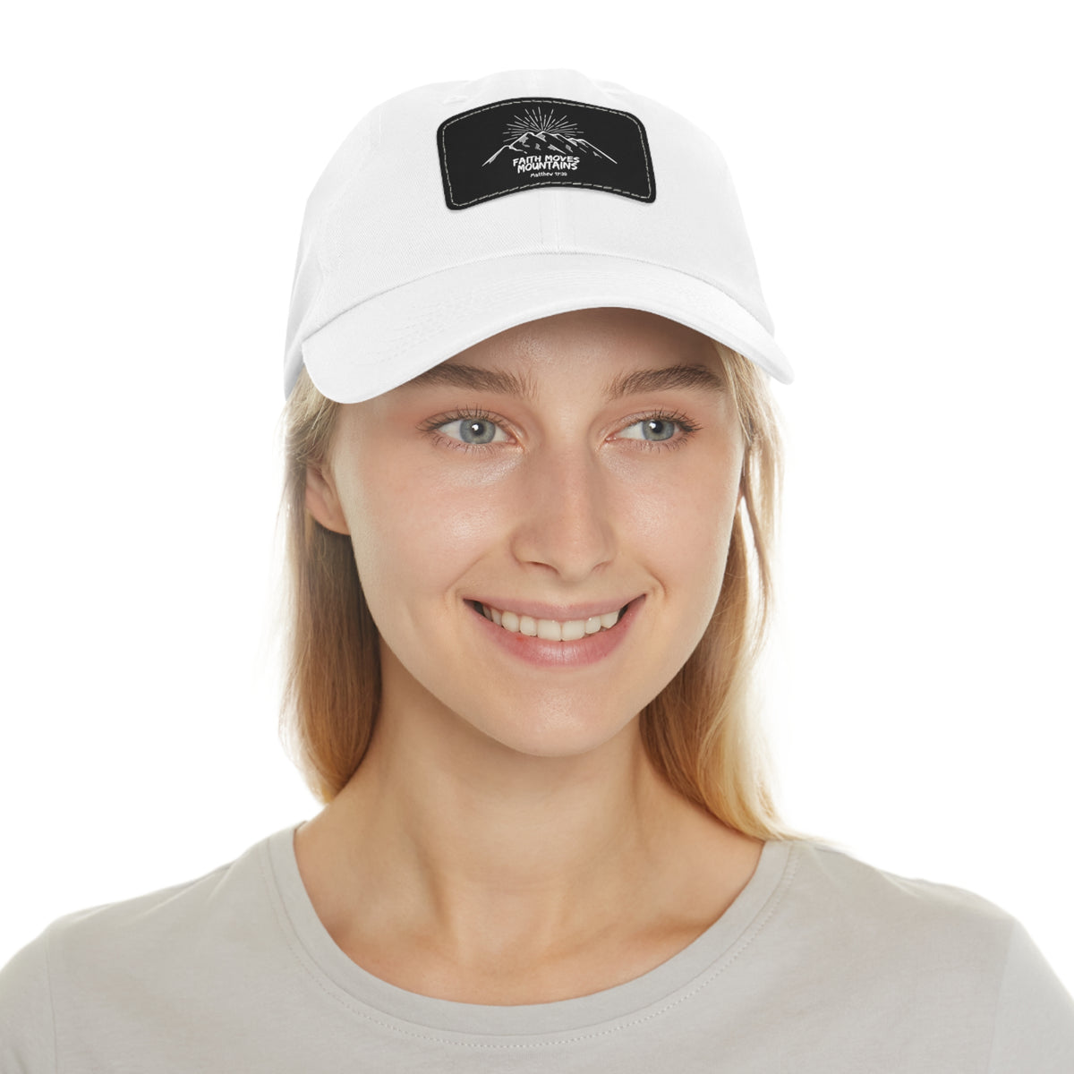 Faith Moves Mountains- Dad Hat with Leather Patch (Rectangle)