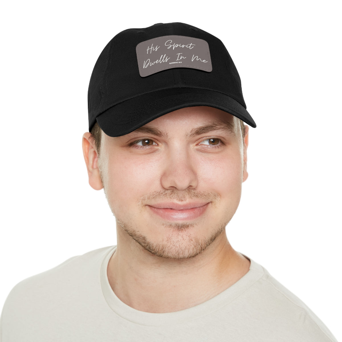 His Spirit Dwells In Me- Dad Hat with Leather Patch (Rectangle)