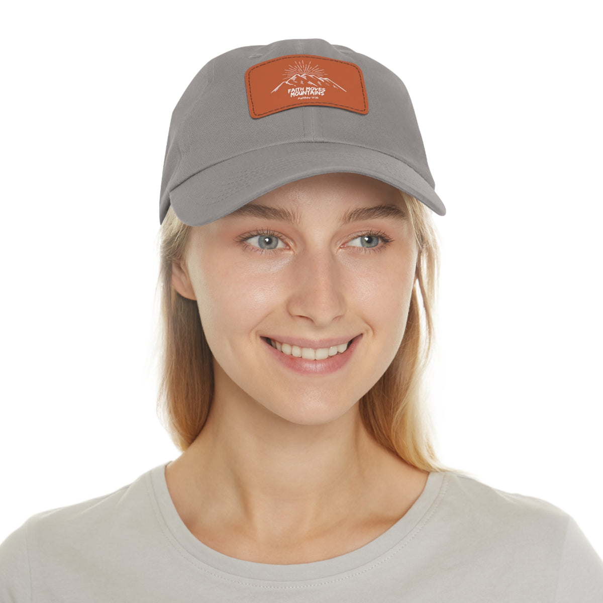 Faith Moves Mountains- Dad Hat with Leather Patch (Rectangle)