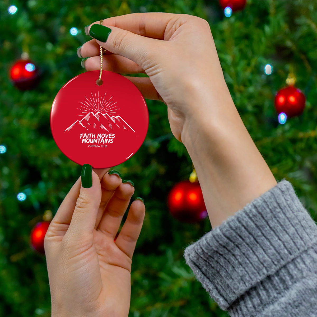 Faith Moves Mountains- Ceramic Ornament, 2 Shapes