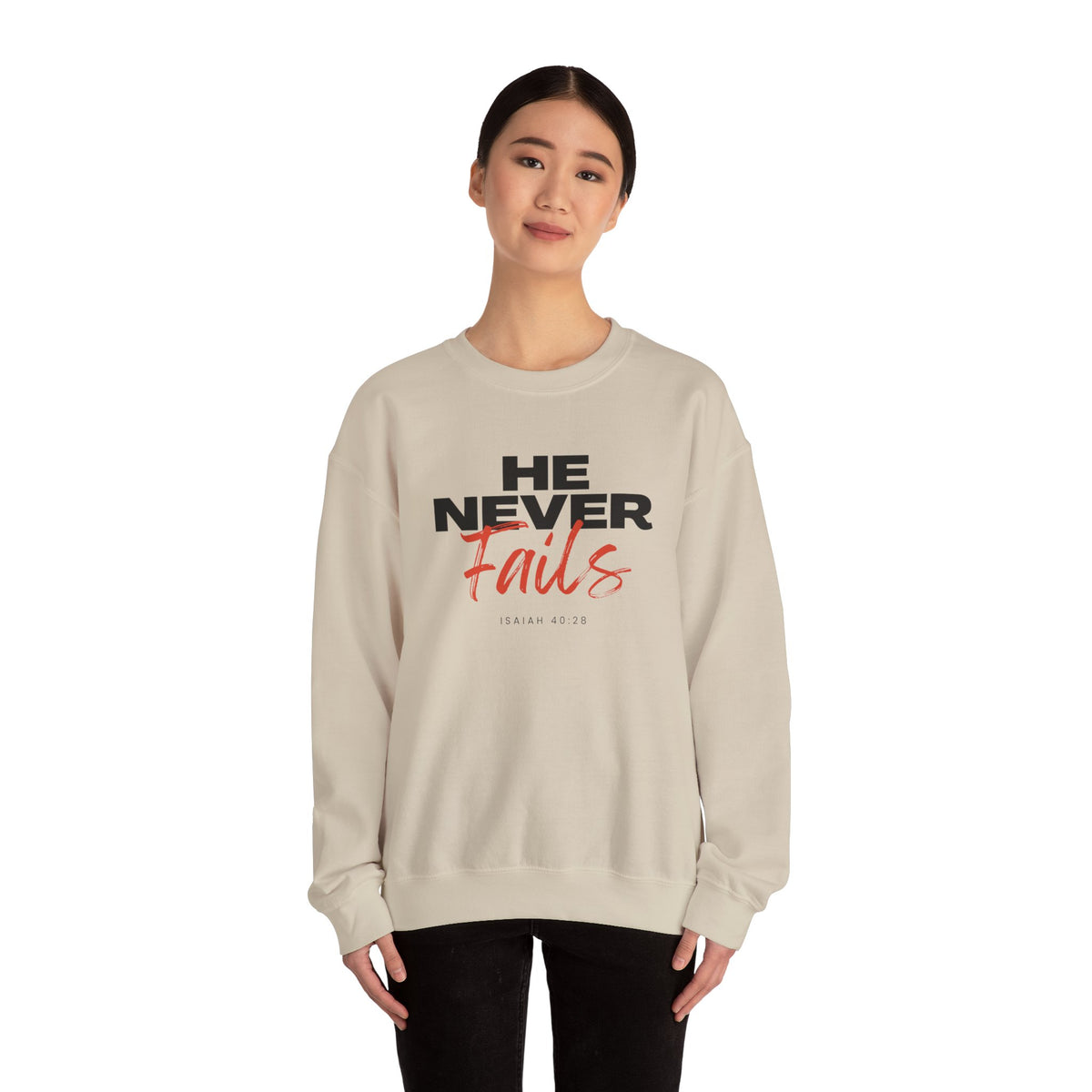 He Never Fails- Unisex Heavy Blend™ Crewneck Sweatshirt