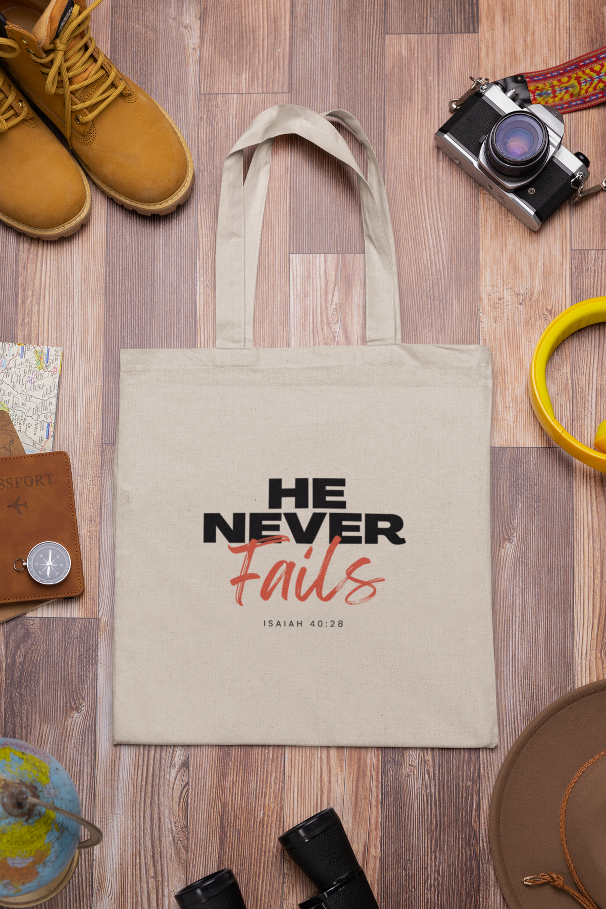 He Never Fails- Cotton Canvas Tote Bag