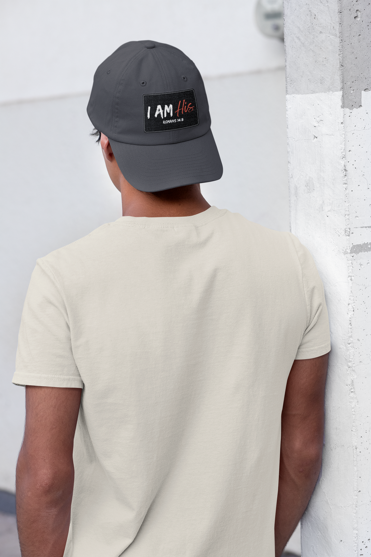 I Am His- Dad Hat with Leather Patch (Rectangle)