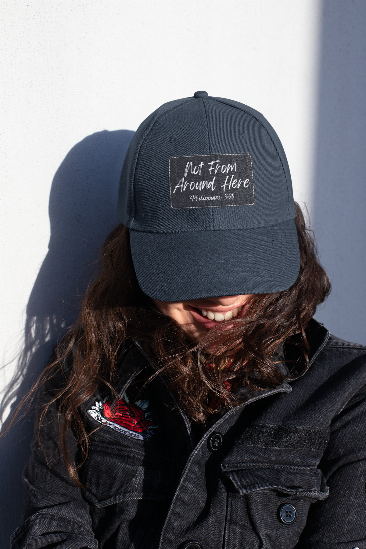Not From Around Here- Dad Hat with Leather Patch (Rectangle)