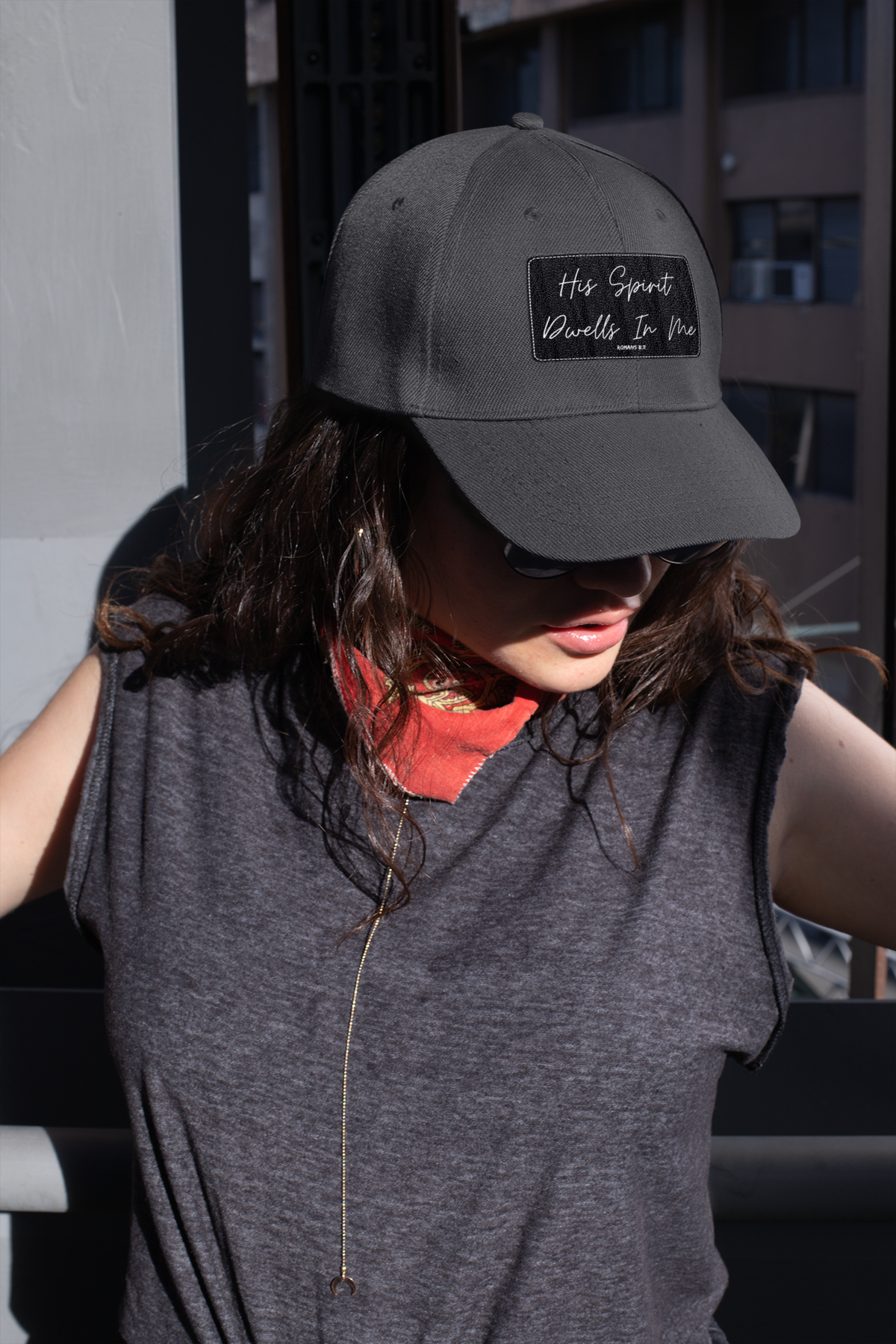 His Spirit Dwells In Me- Dad Hat with Leather Patch (Rectangle)