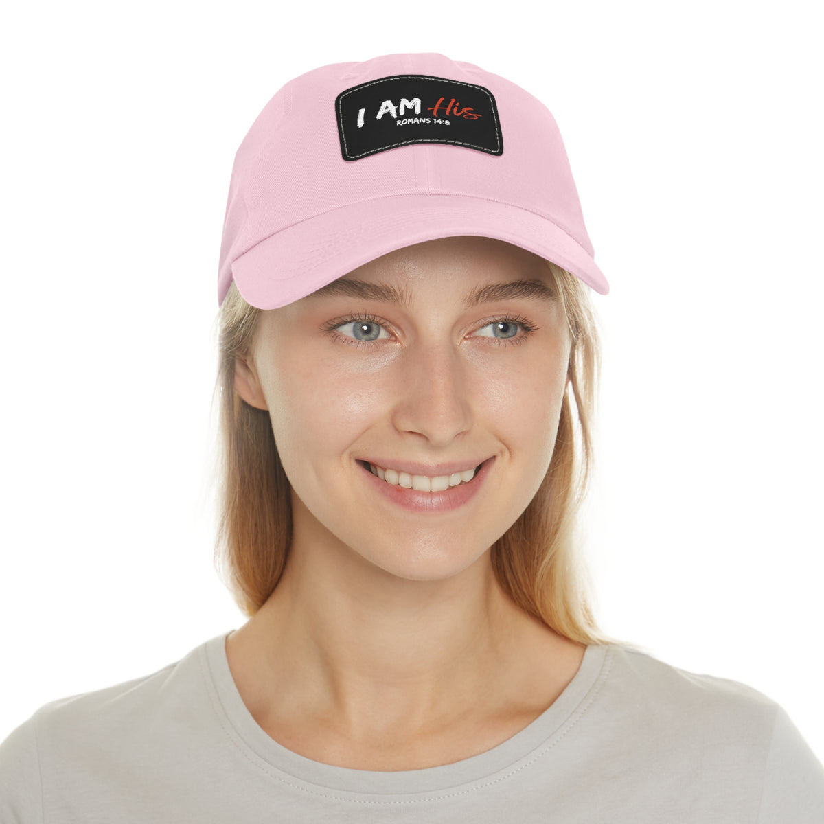I Am His- Dad Hat with Leather Patch (Rectangle)