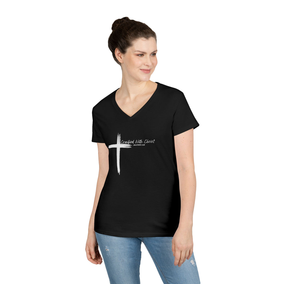 Crucified With Christ Ver. 2- Ladies' V-Neck T-Shirt