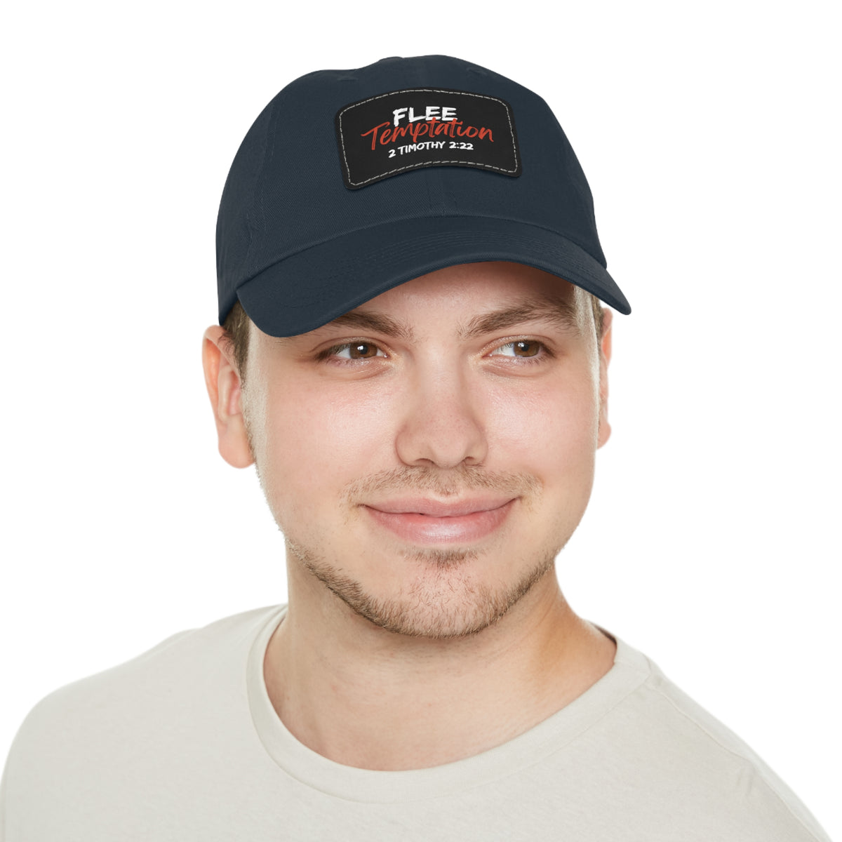 Flee Temptation- Dad Hat with Leather Patch (Rectangle)