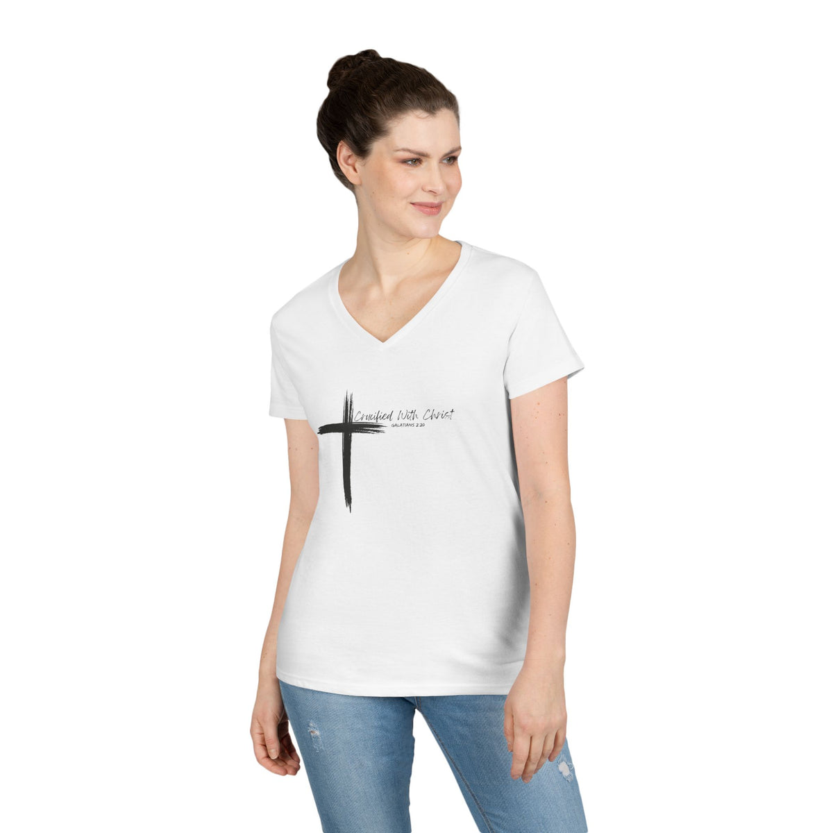Crucified With Christ Ver. 2- Ladies' V-Neck T-Shirt