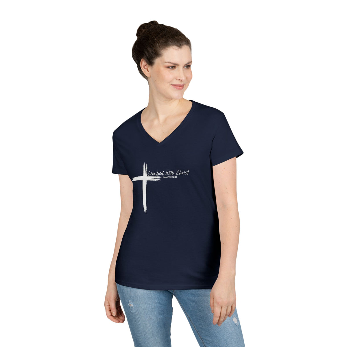 Crucified With Christ Ver. 2- Ladies' V-Neck T-Shirt