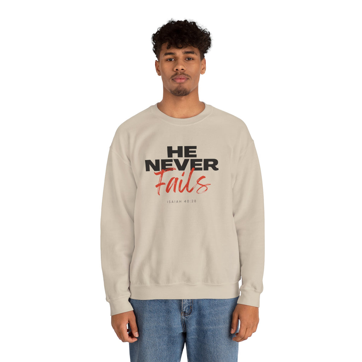 He Never Fails- Unisex Heavy Blend™ Crewneck Sweatshirt