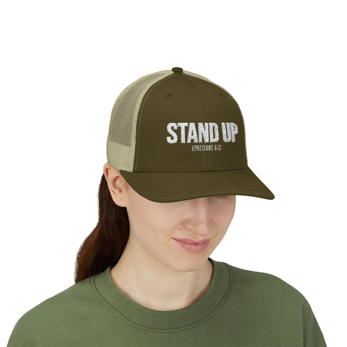 Stand Up Christian Snapback Trucker Hat – Ephesians 6:13 Bible Verse Faith Hat – Armor of God Scripture Cap