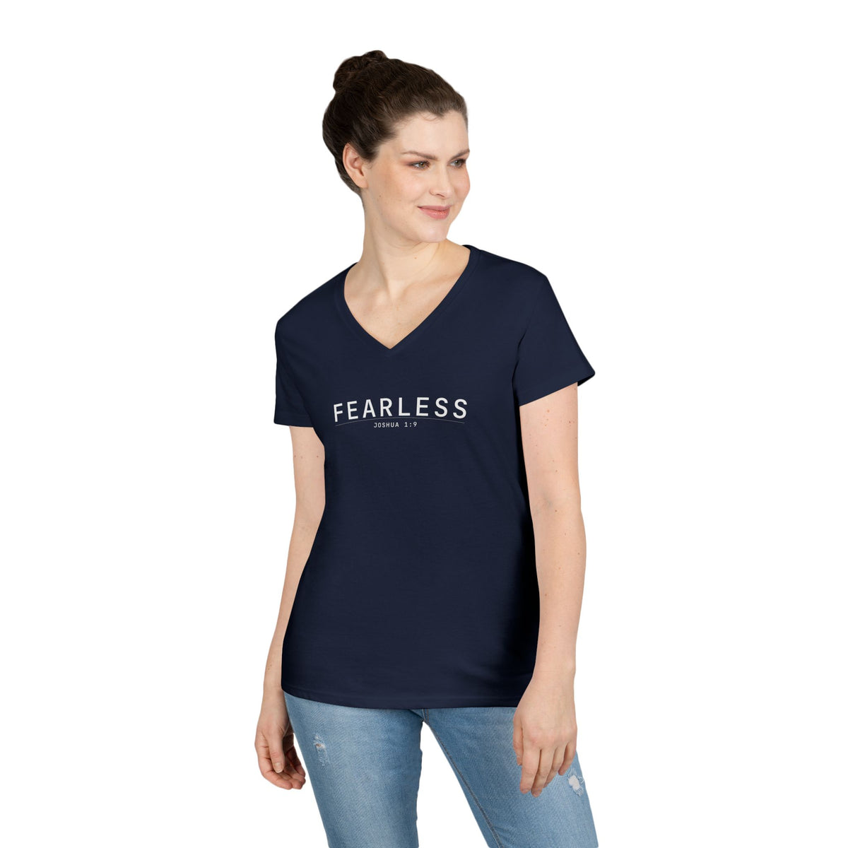 Fearless Christian Women’s V-Neck T-Shirt – Joshua 1:9 Faith Apparel - Ladies' V-Neck T-Shirt