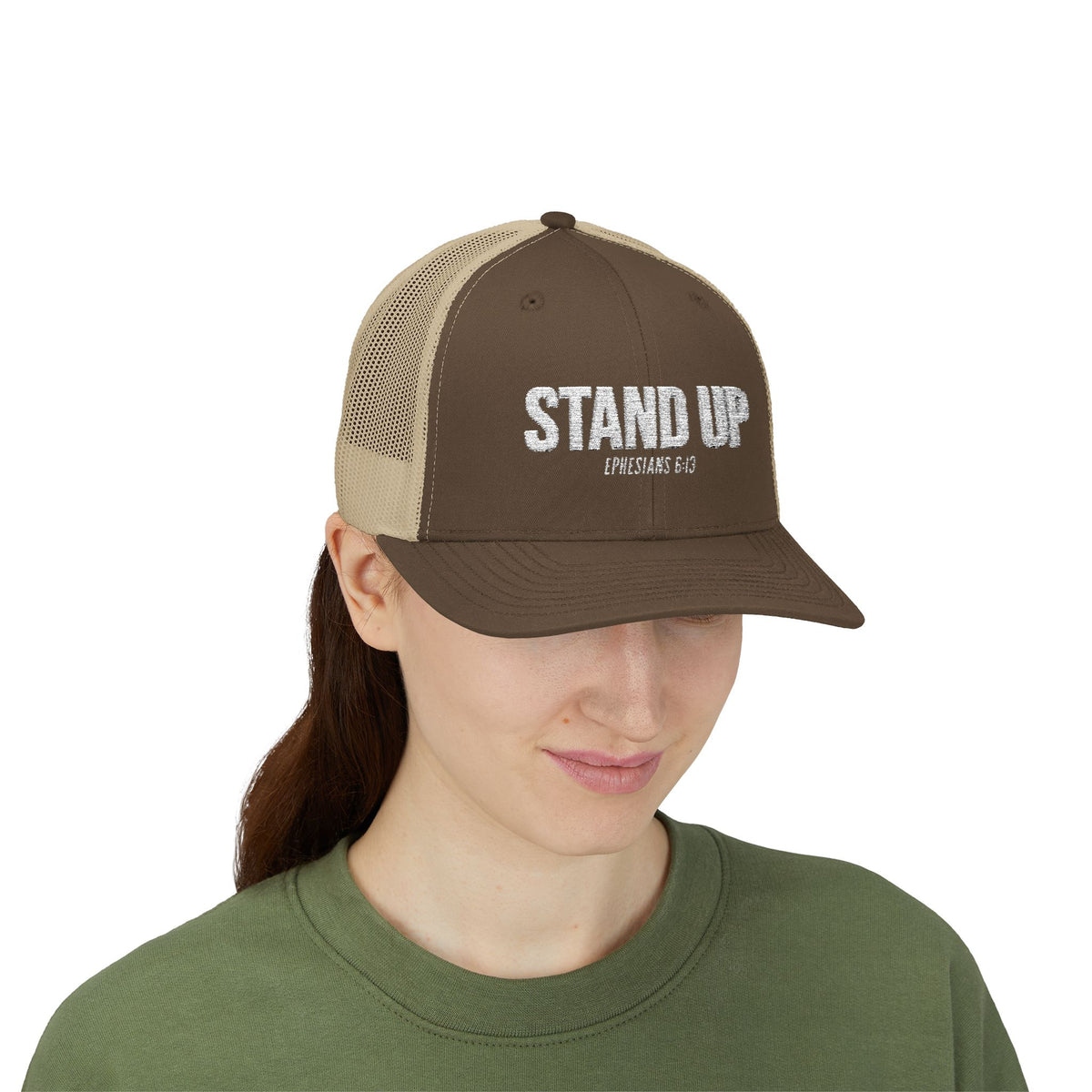 Stand Up Christian Snapback Trucker Hat – Ephesians 6:13 Bible Verse Faith Hat – Armor of God Scripture Cap