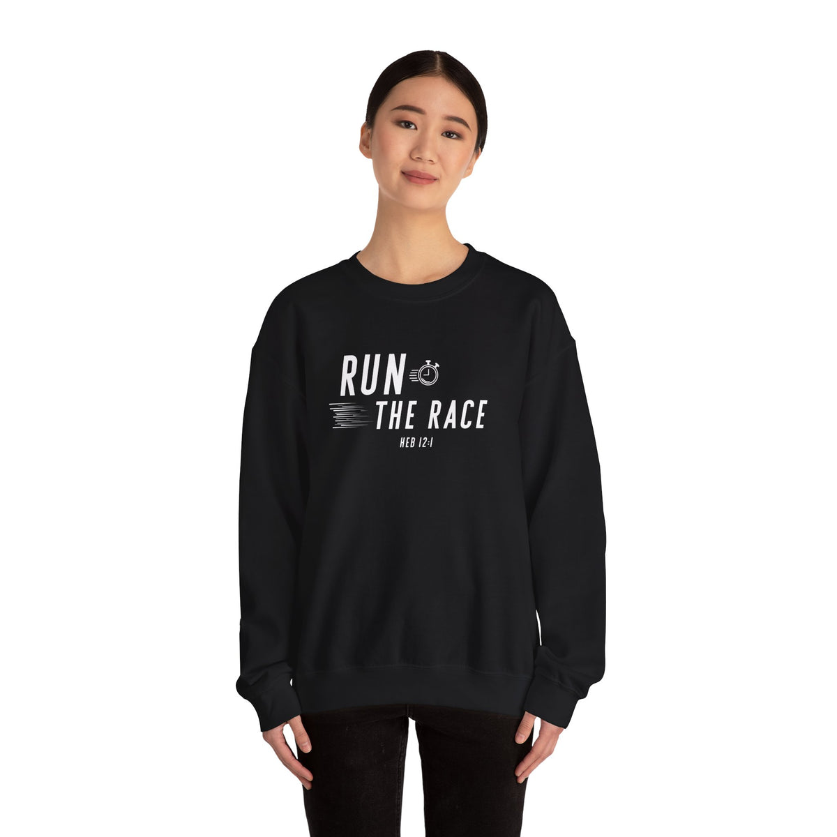 Run the Race Christian Sweatshirt – Hebrews 12:1 Wear Your Faith