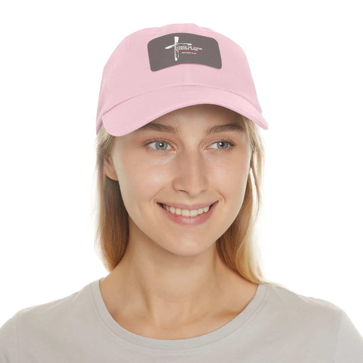 Take Up Your Cross and Follow Me- Dad Hat with Leather Patch (Rectangle)