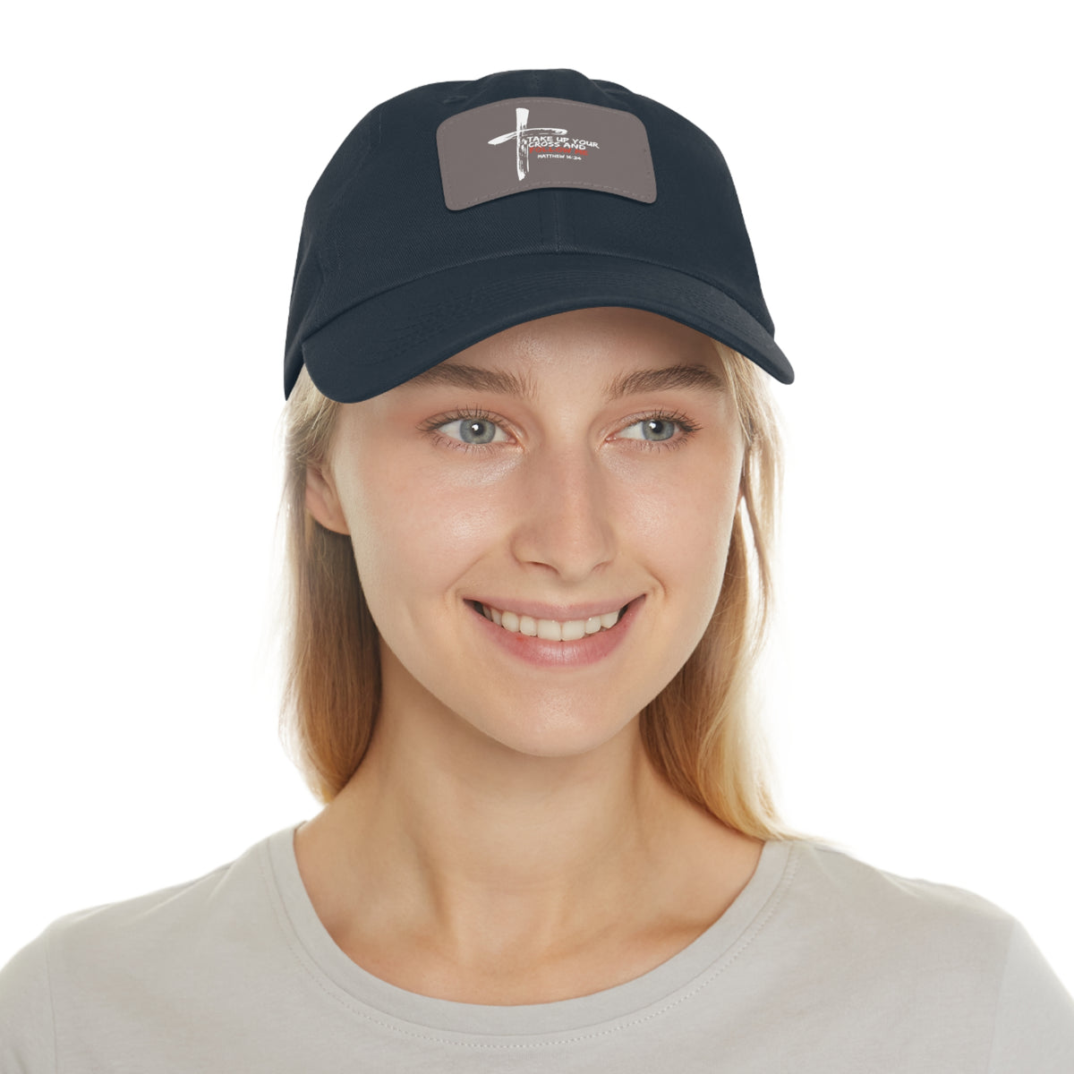 Take Up Your Cross and Follow Me- Dad Hat with Leather Patch (Rectangle)