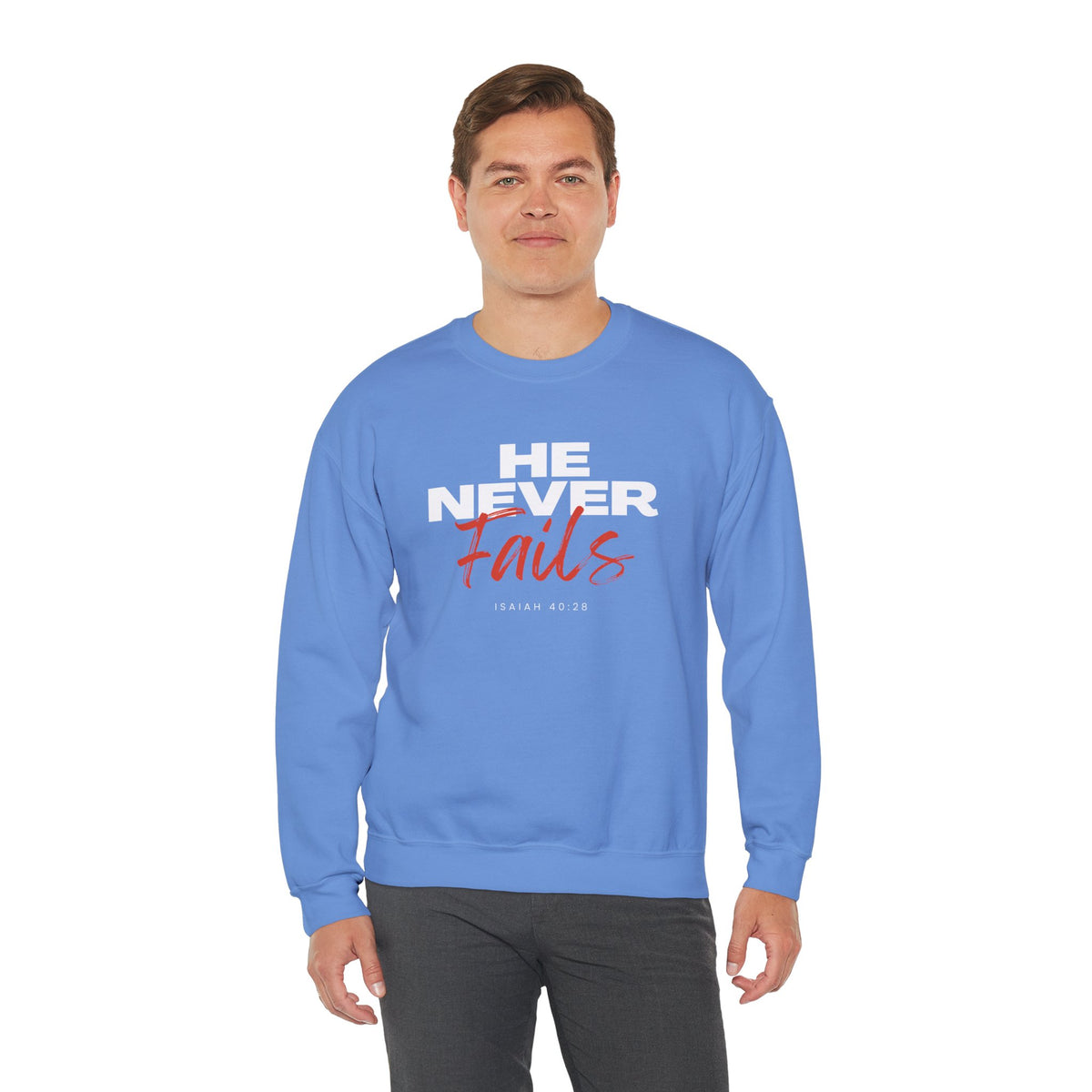 He Never Fails- Unisex Heavy Blend™ Crewneck Sweatshirt