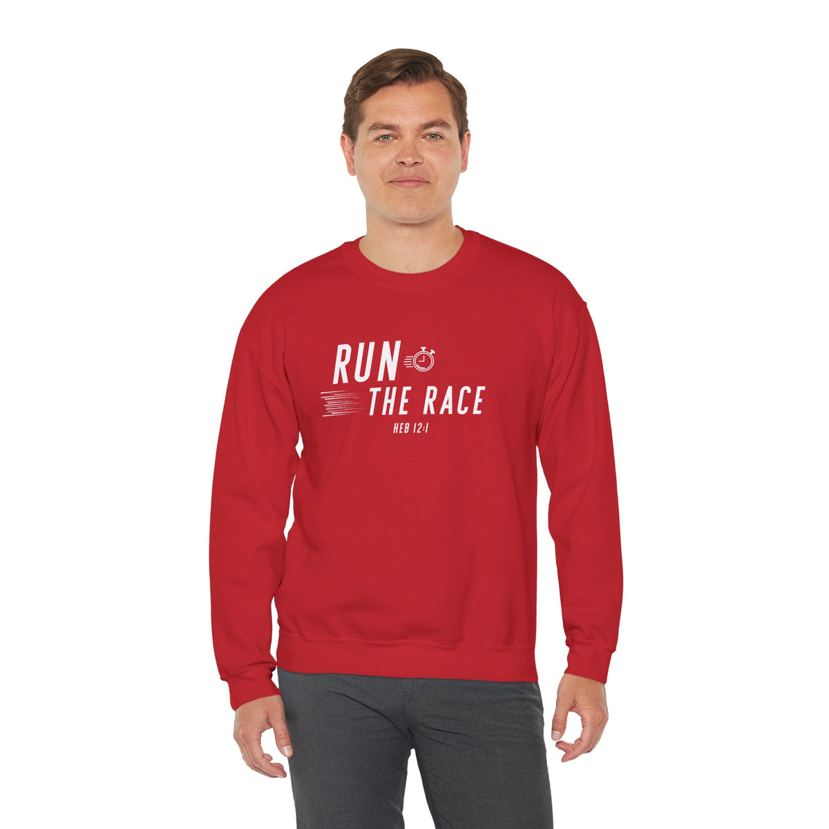 Run the Race Christian Sweatshirt – Hebrews 12:1 Wear Your Faith