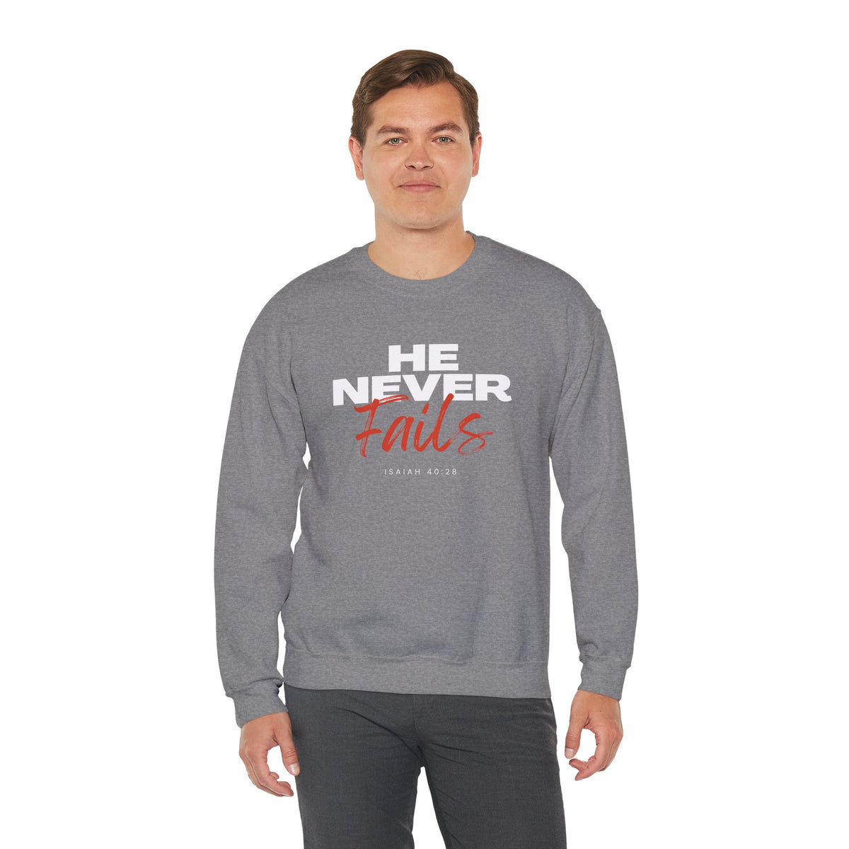 He Never Fails- Unisex Heavy Blend™ Crewneck Sweatshirt