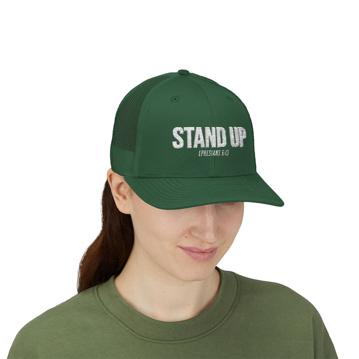 Stand Up Christian Snapback Trucker Hat – Ephesians 6:13 Bible Verse Faith Hat – Armor of God Scripture Cap
