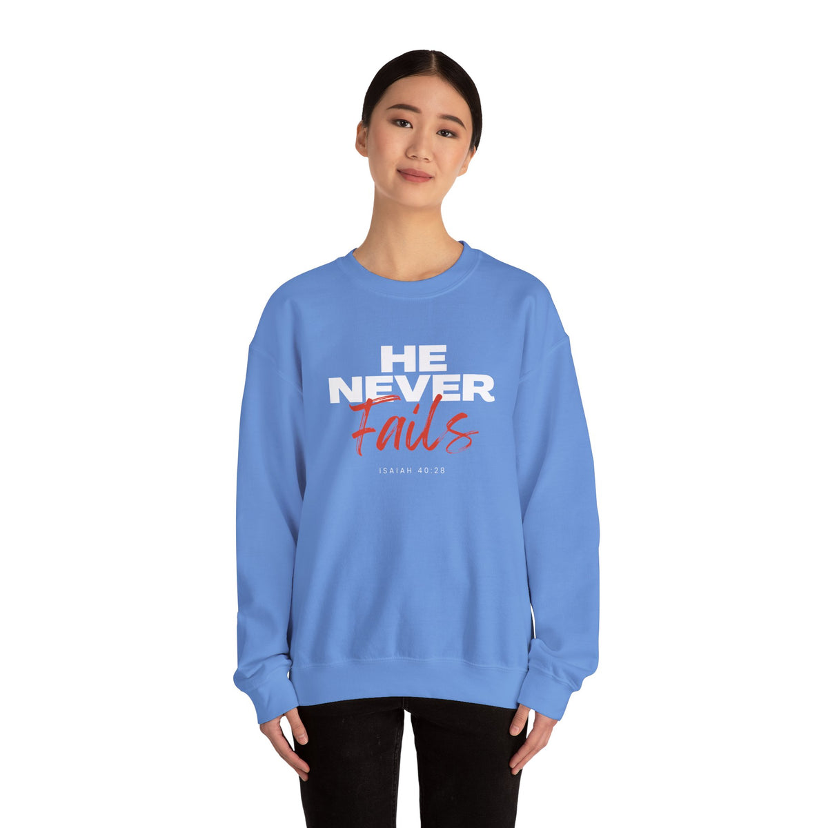 He Never Fails- Unisex Heavy Blend™ Crewneck Sweatshirt