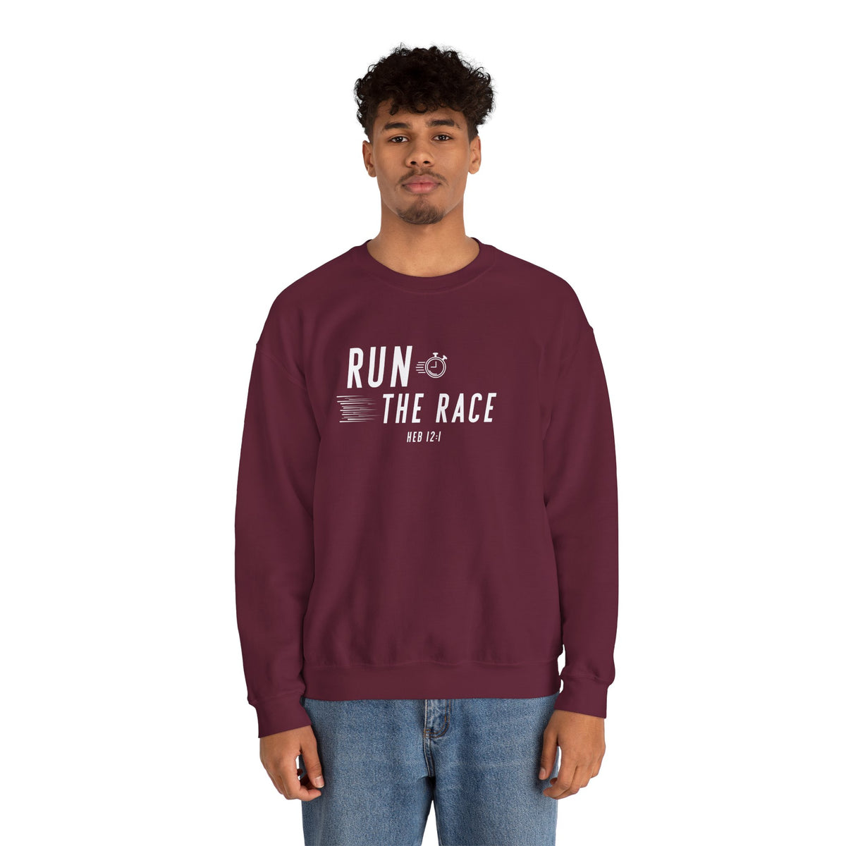 Run the Race Christian Sweatshirt – Hebrews 12:1 Wear Your Faith