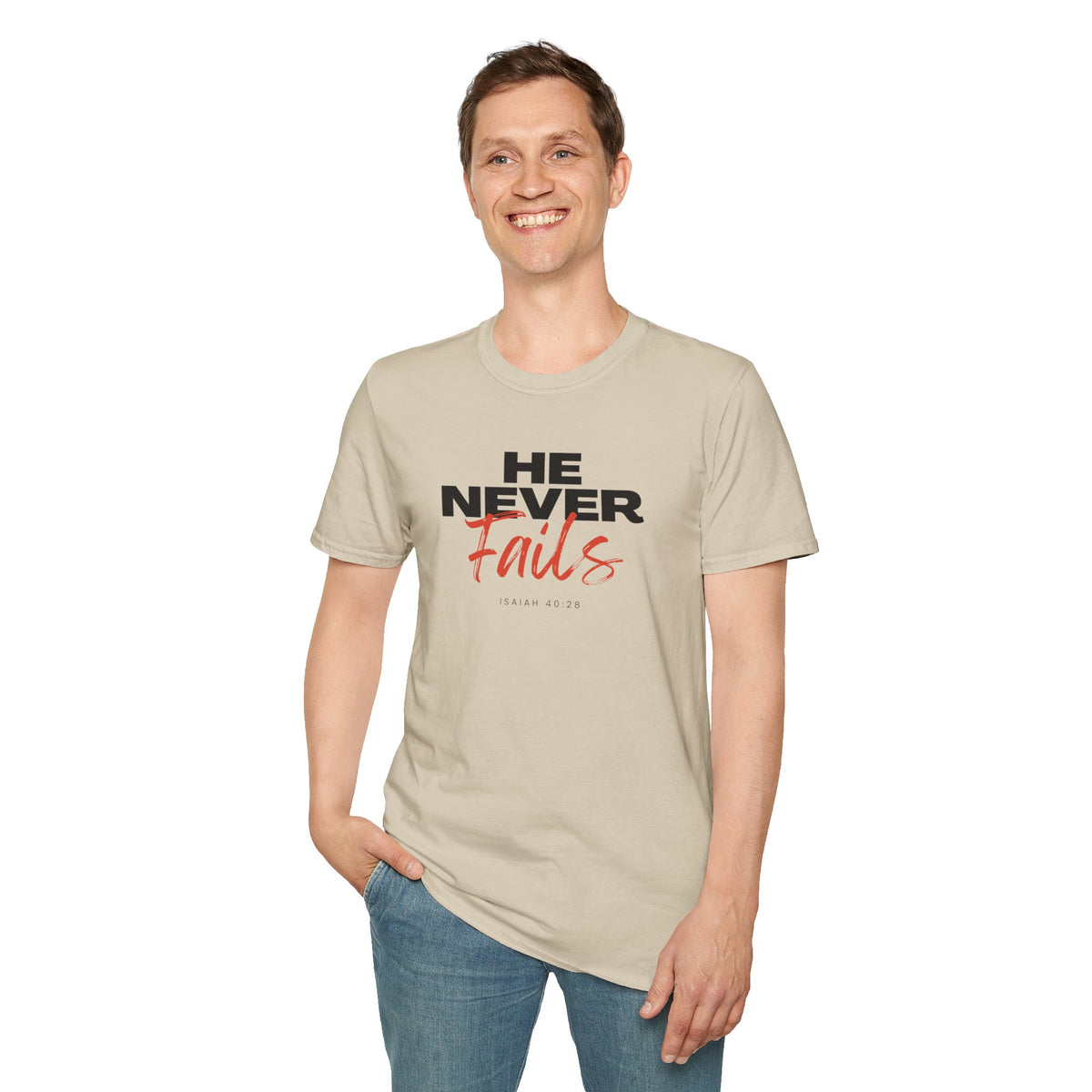 "He Never Fails" Unisex Softstyle T-Shirt