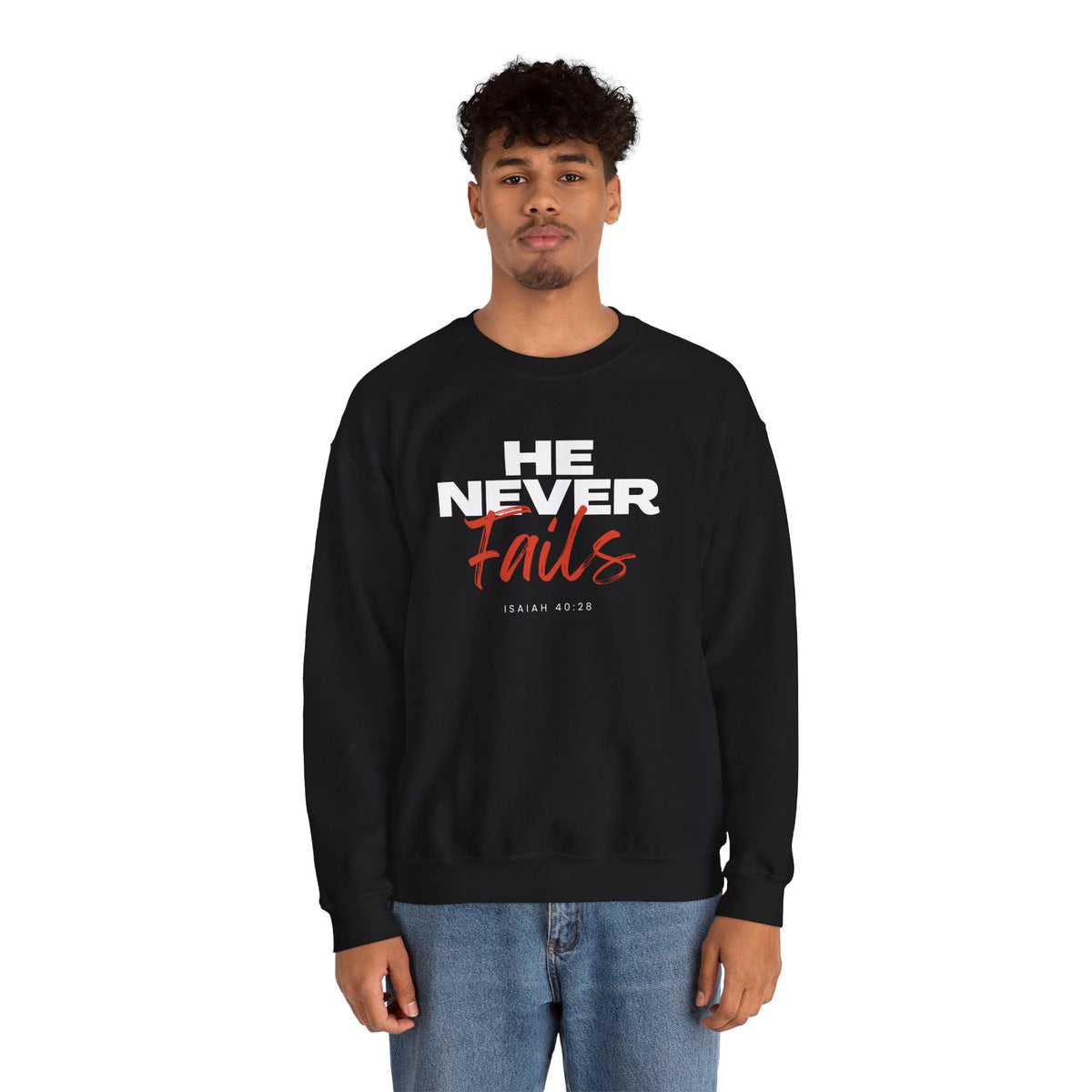 He Never Fails- Unisex Heavy Blend™ Crewneck Sweatshirt