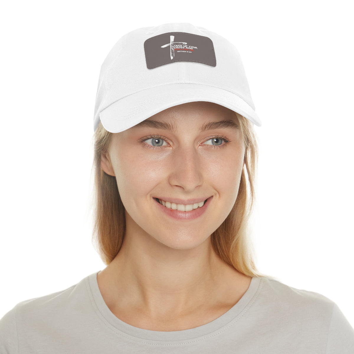 Take Up Your Cross and Follow Me- Dad Hat with Leather Patch (Rectangle)