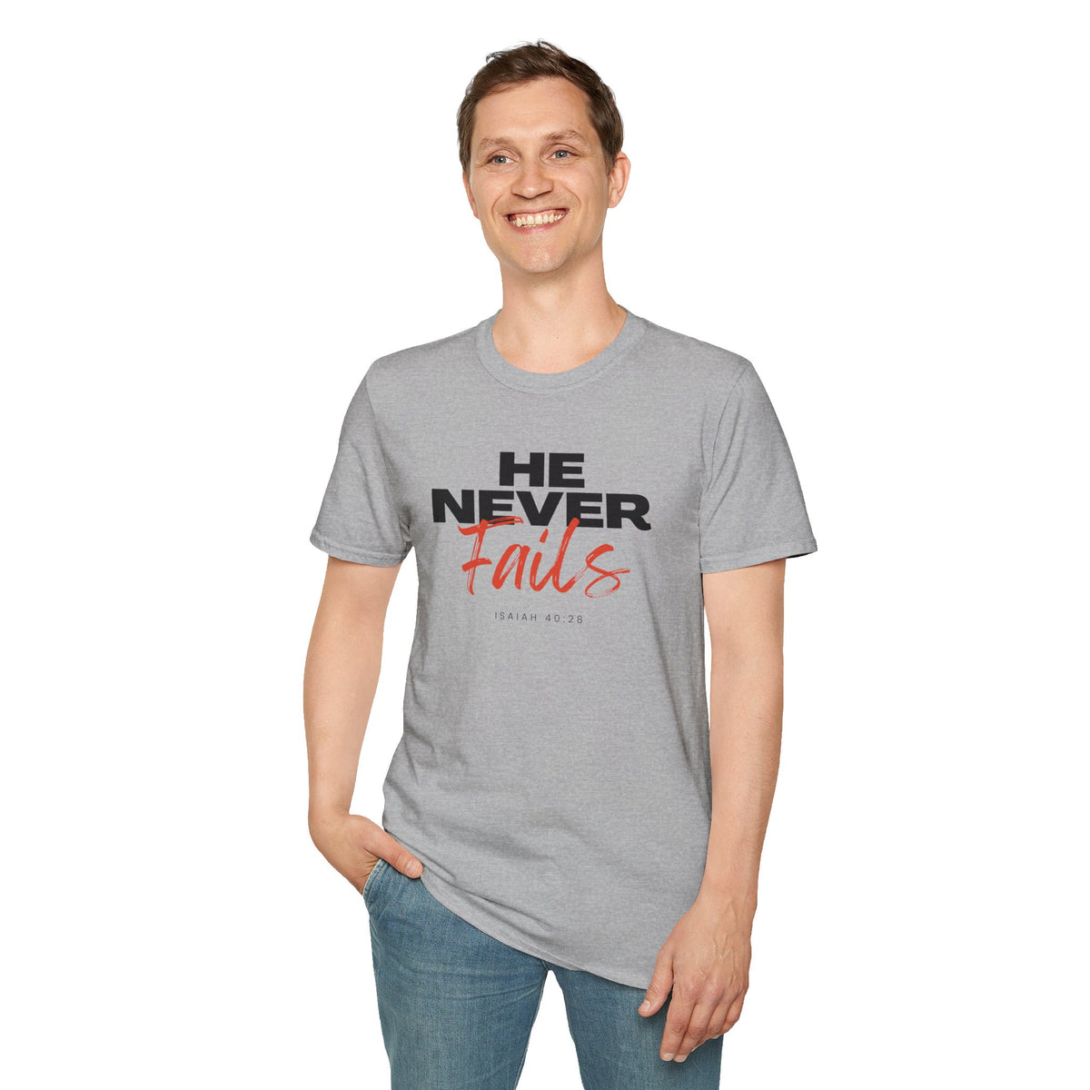 "He Never Fails" Unisex Softstyle T-Shirt