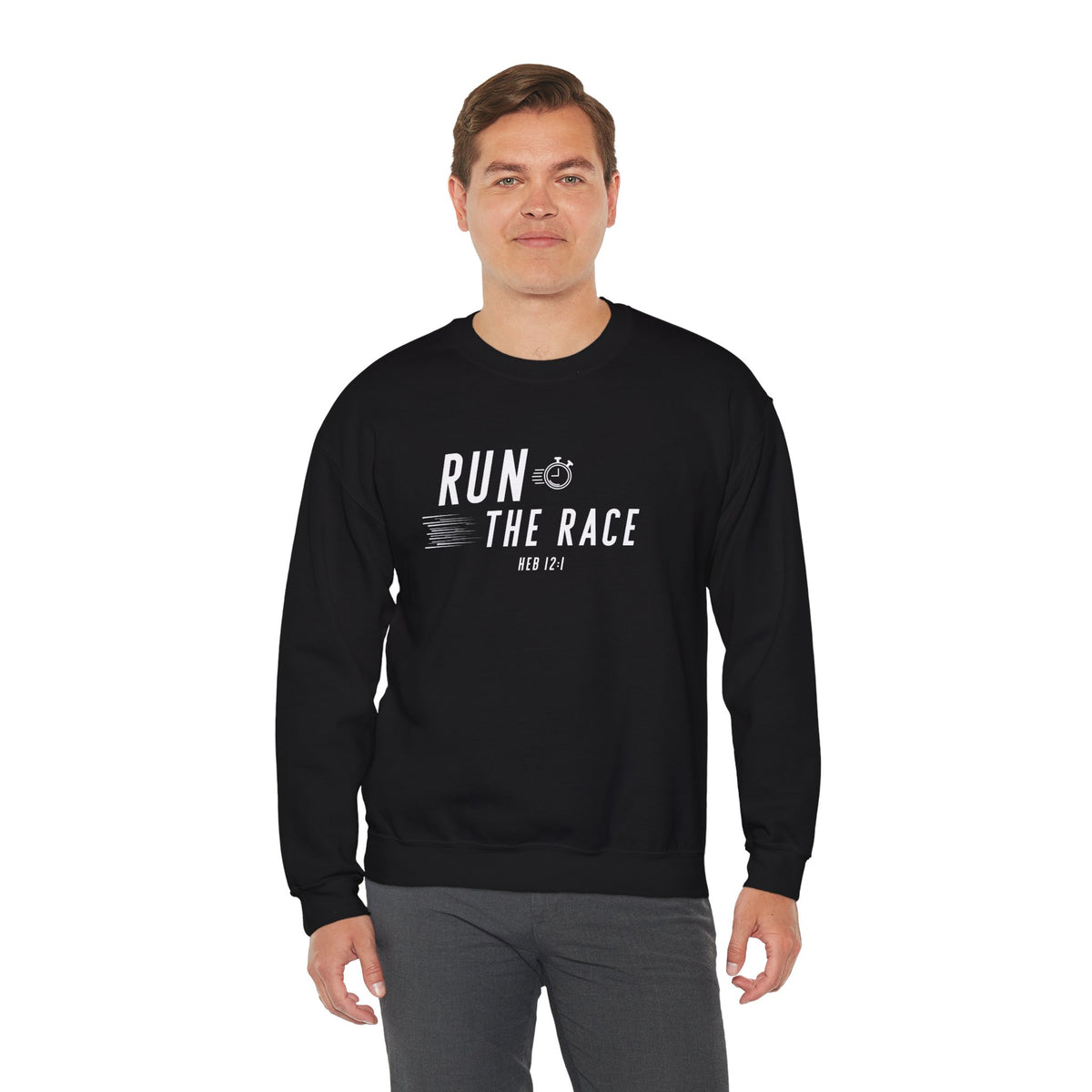 Run the Race Christian Sweatshirt – Hebrews 12:1 Wear Your Faith