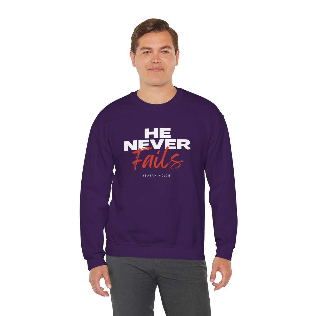 He Never Fails- Unisex Heavy Blend™ Crewneck Sweatshirt