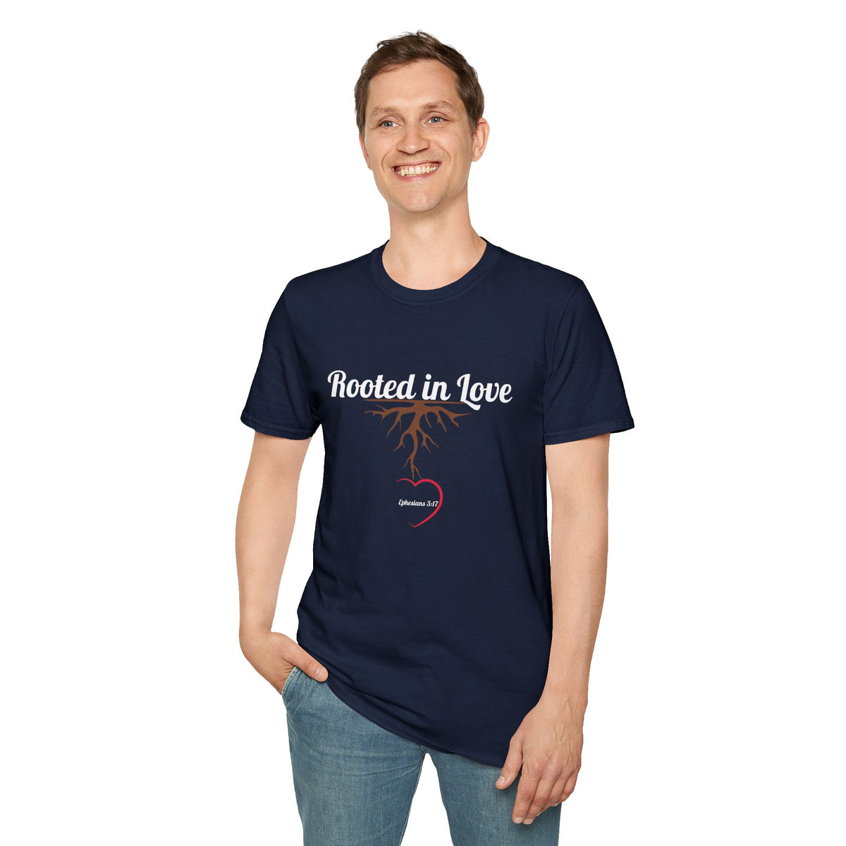 Rooted in Love Christian T-Shirt – Ephesians 3:17 Faith Apparel - Unisex Softstyle T-Shirt
