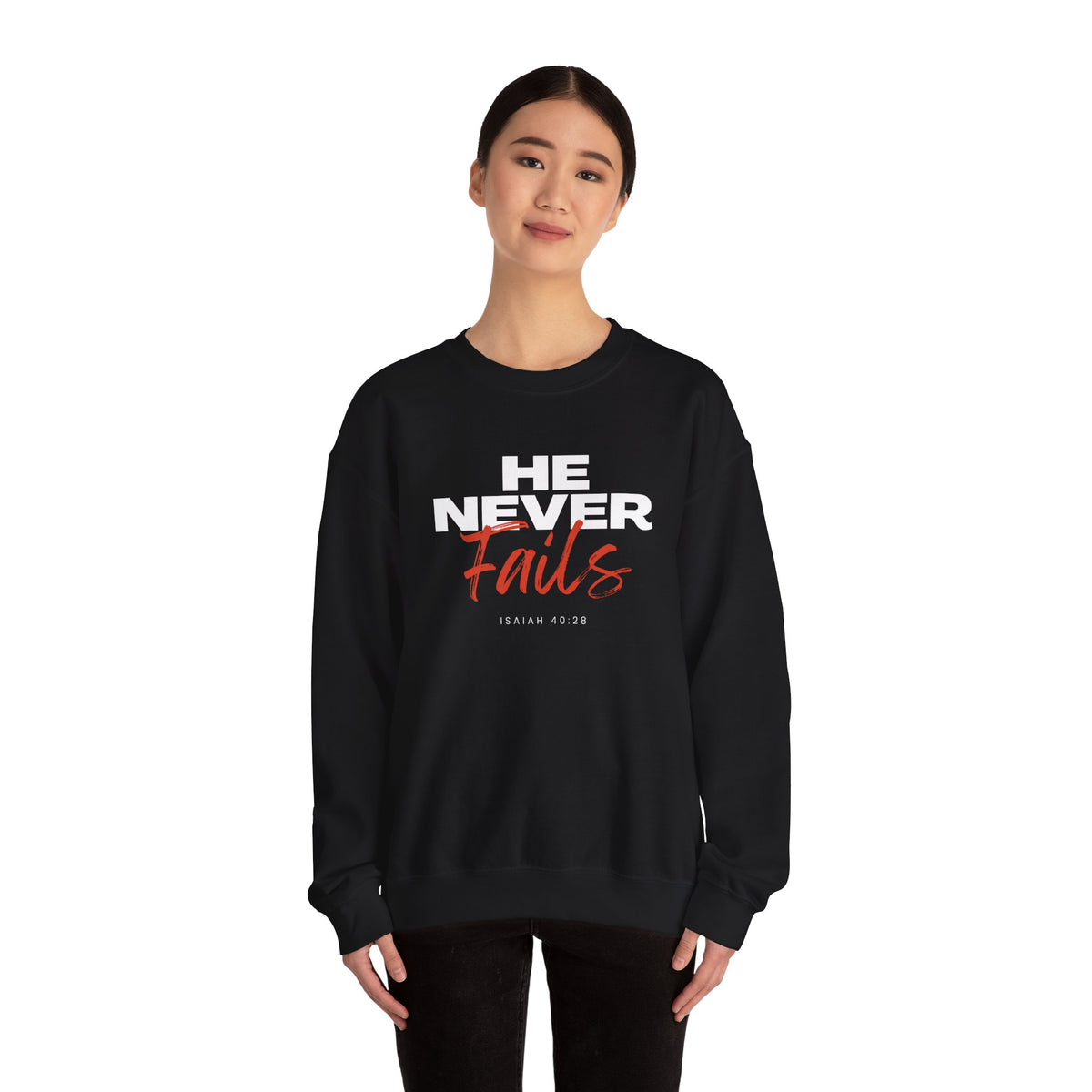 He Never Fails- Unisex Heavy Blend™ Crewneck Sweatshirt