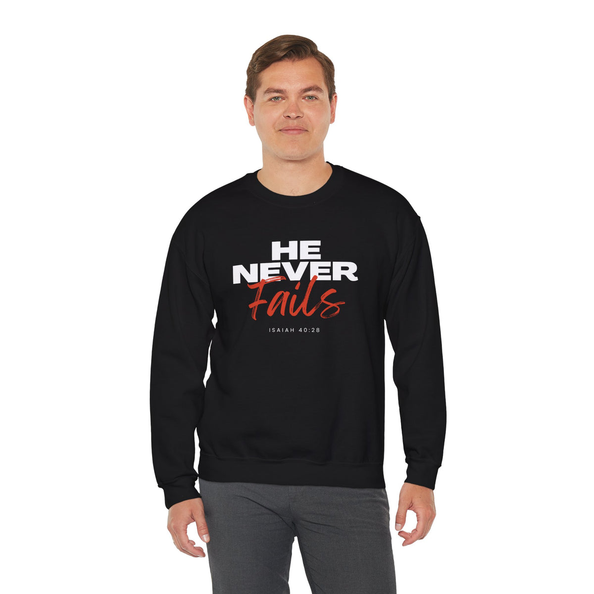 He Never Fails- Unisex Heavy Blend™ Crewneck Sweatshirt