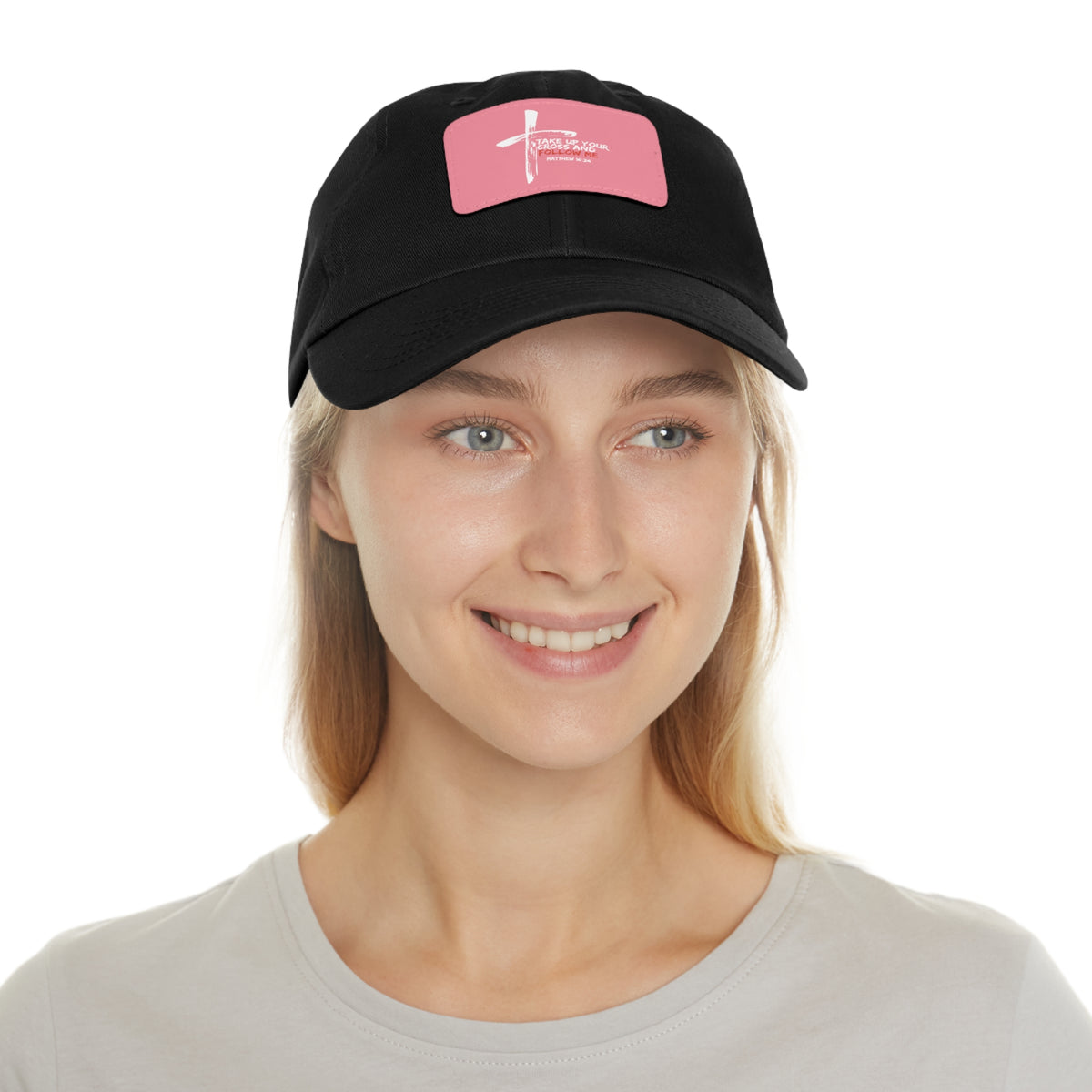 Take Up Your Cross and Follow Me- Dad Hat with Leather Patch (Rectangle)