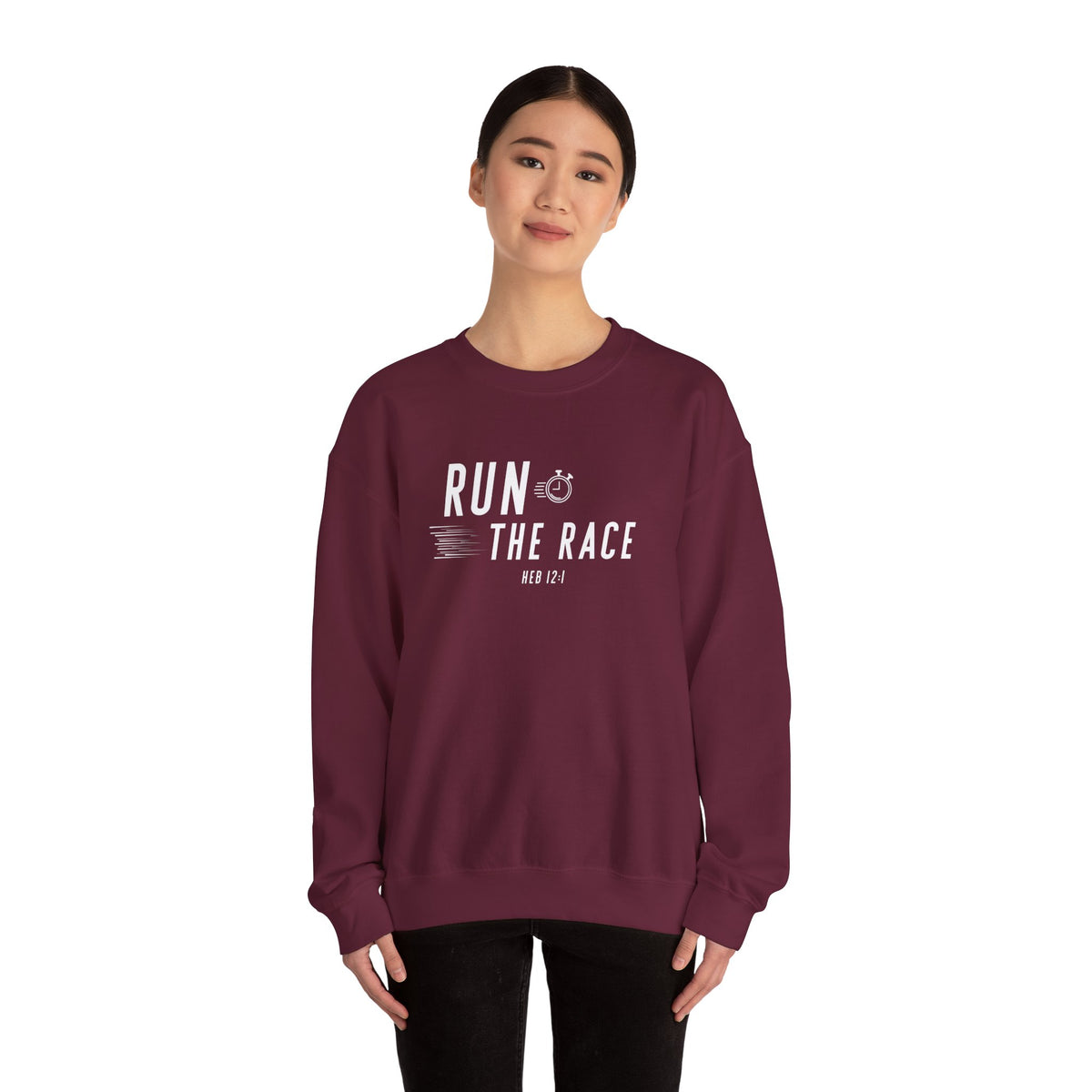 Run the Race Christian Sweatshirt – Hebrews 12:1 Wear Your Faith