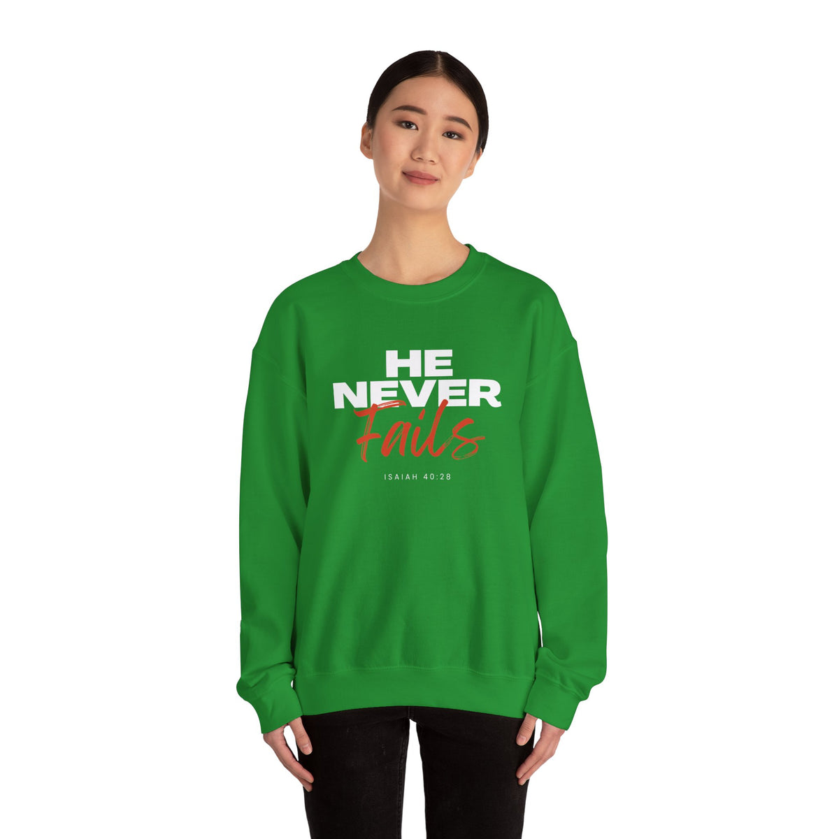 He Never Fails- Unisex Heavy Blend™ Crewneck Sweatshirt