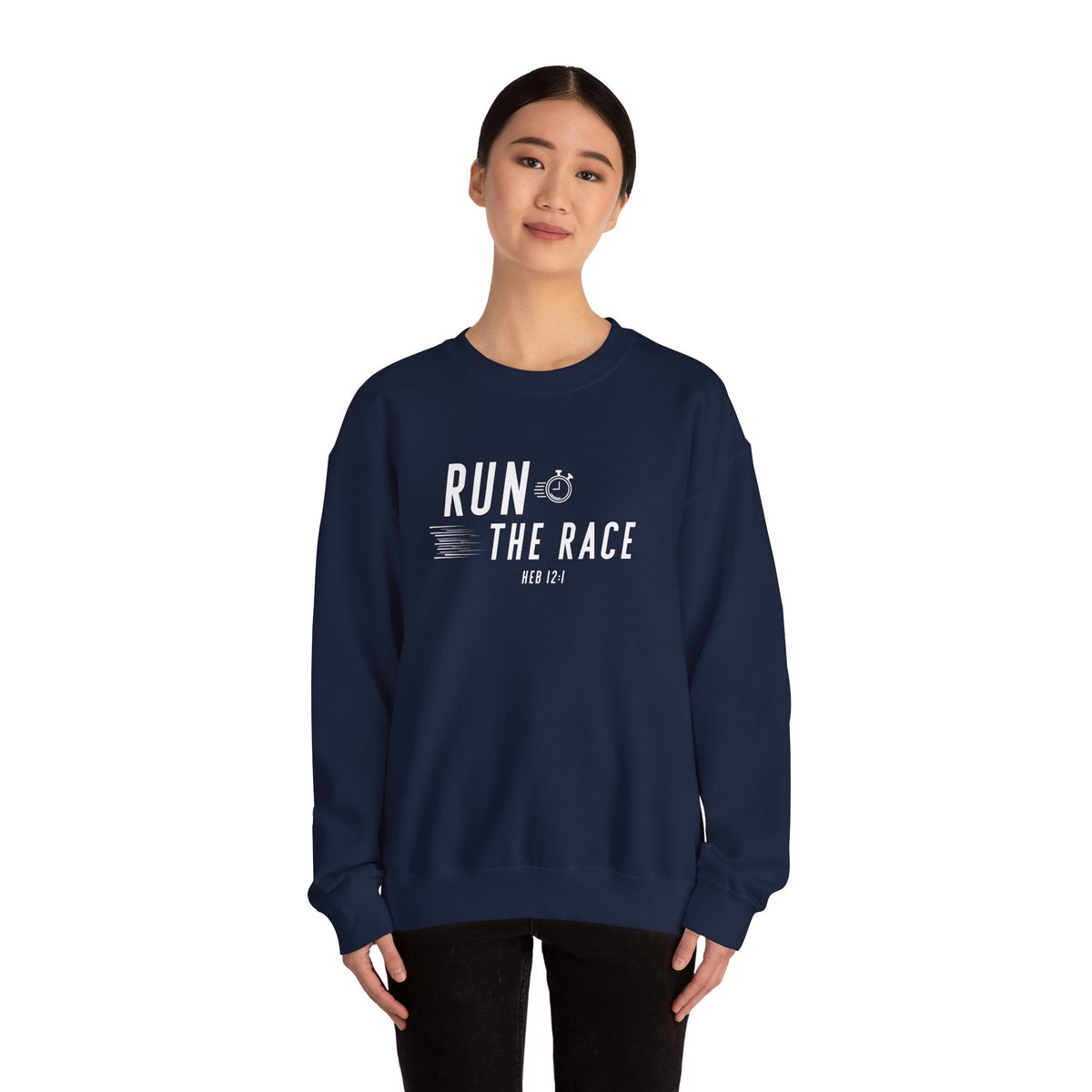 Run the Race Christian Sweatshirt – Hebrews 12:1 Wear Your Faith