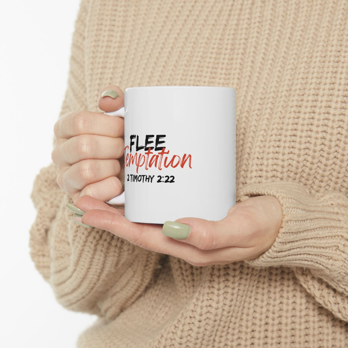 "Flee Temptation" Ceramic Mug, (11oz, 15oz)