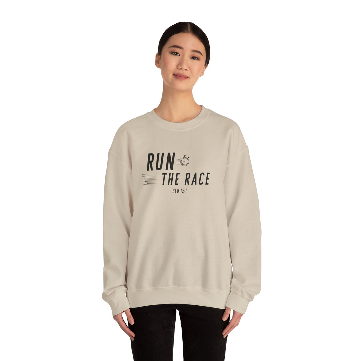 Run the Race Christian Sweatshirt – Hebrews 12:1 Wear Your Faith