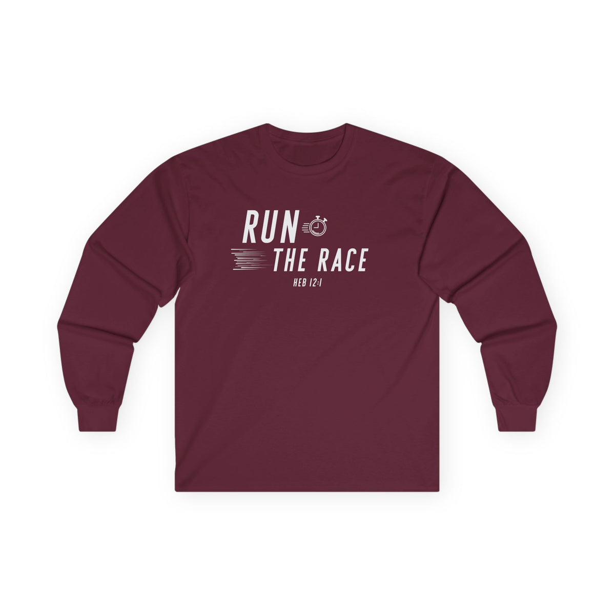 Run the Race Christian Long Sleeve T-Shirt – Hebrews 12:1 Faith in Every Season