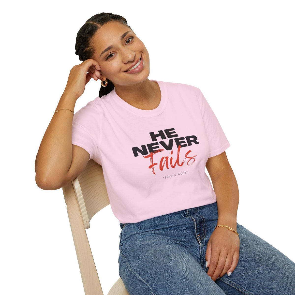 He Never Fails- Unisex Softstyle T-Shirt