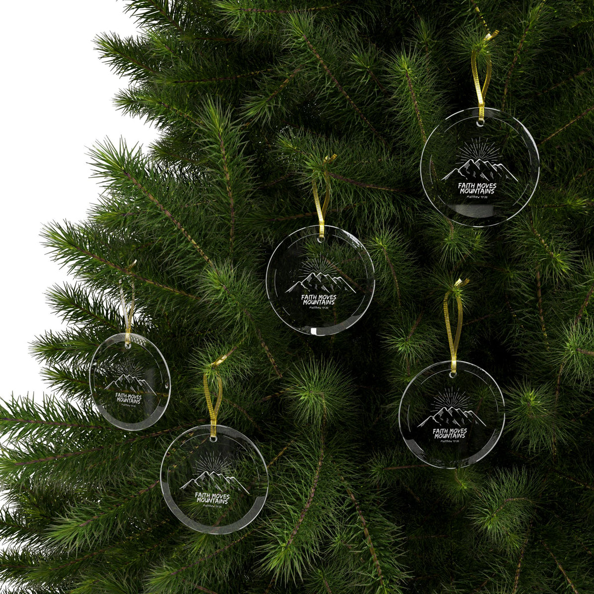 "Faith Moves Mountains" Glass Ornaments