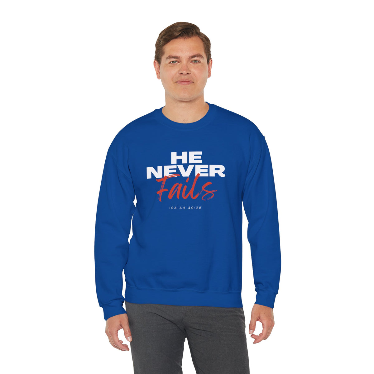 He Never Fails- Unisex Heavy Blend™ Crewneck Sweatshirt