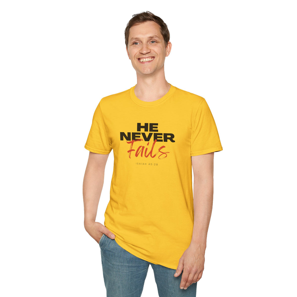 "He Never Fails" Unisex Softstyle T-Shirt