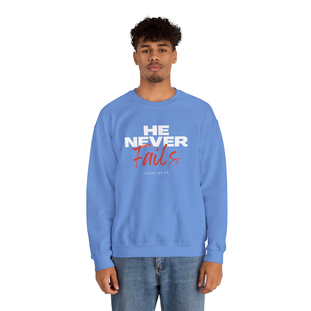 He Never Fails- Unisex Heavy Blend™ Crewneck Sweatshirt