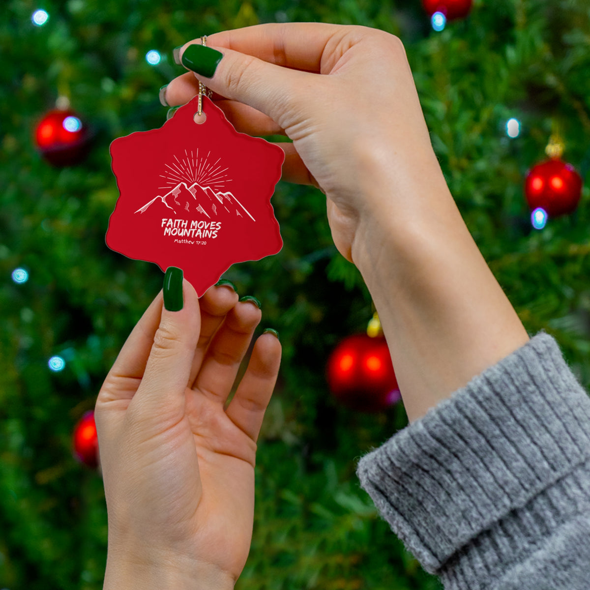 "Faith Moves Mountains" Ceramic Ornament, 2 Shapes