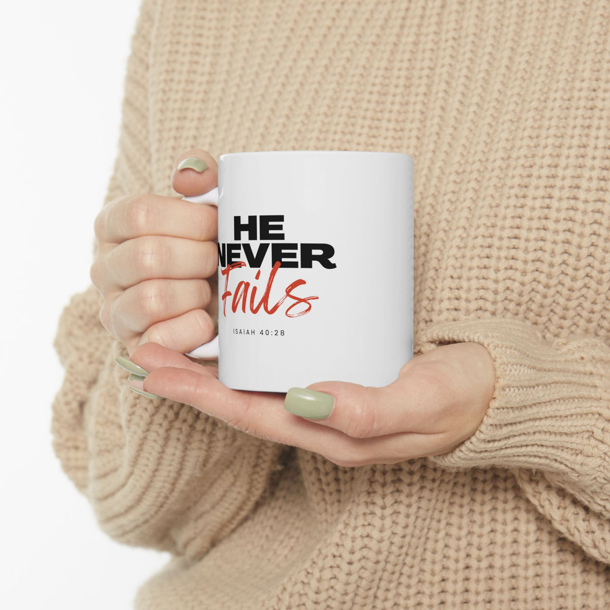 "He Never Fails" Ceramic Mug, (11oz, 15oz)